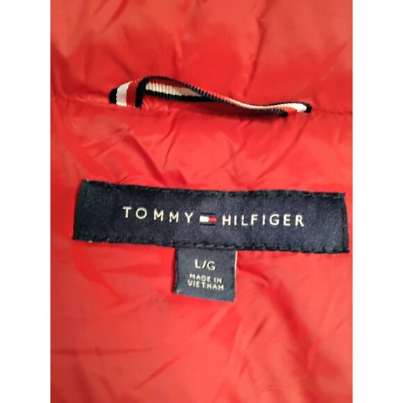 Tommy Hilfiger Womens Metallic Silver Puffer Jacket With Hood Logo On Sleeves Ri - Picture 8 of 8